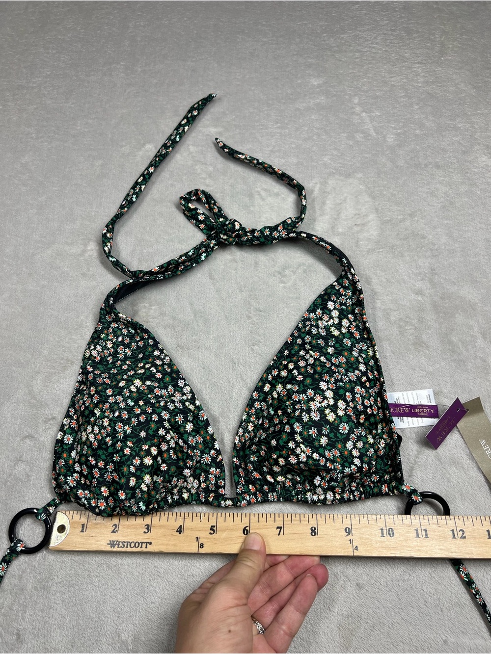 NWT J.Crew X Liberty Marguerite Floral Black Plunge O Ring Halter Bikini Top M - Picture 9 of 16